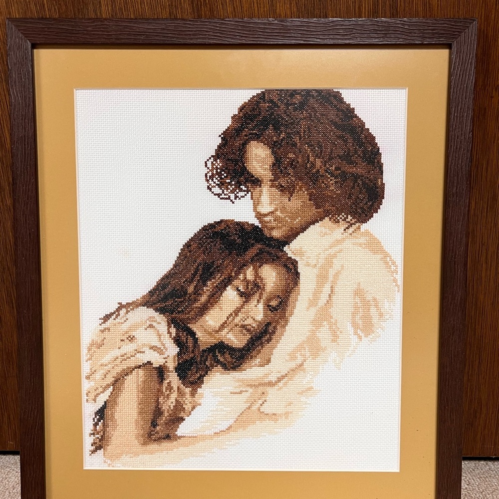 Cross Stitch Finished Couple Lovers Framed Art 18x15.5 Romance Love Needlepoint